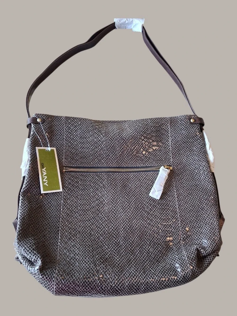 NWT ** OrYANY Brown/Taupe Snakeskin Embossed Hobo Shoulder Bag